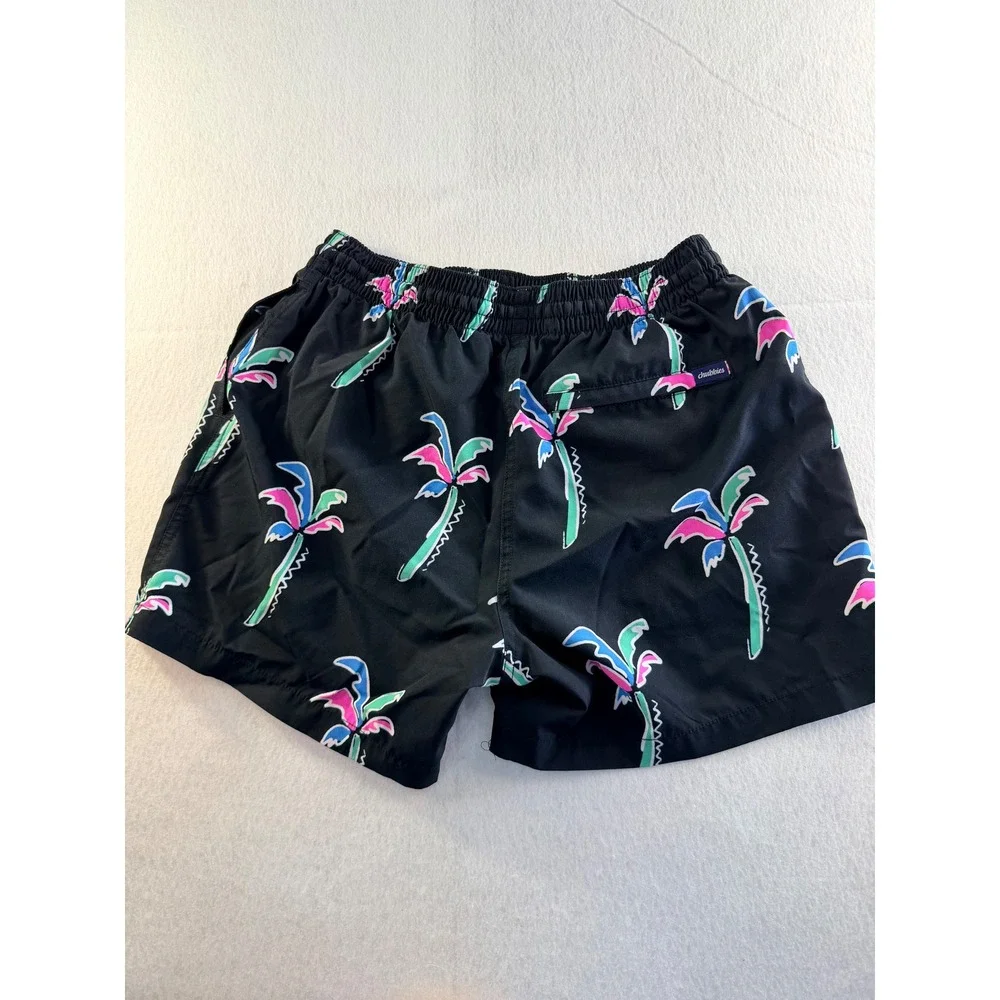Chubbies Mens Swim Trunks Medium Black Neon Palm Tree 5.5 Inseam Mesh Lined